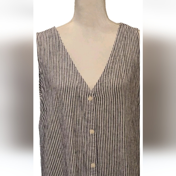 GAP BlueWhite Stripe Knee Length Beach Resort  Lounge Wear Linen Blend Dress L - Picture 5 of 10